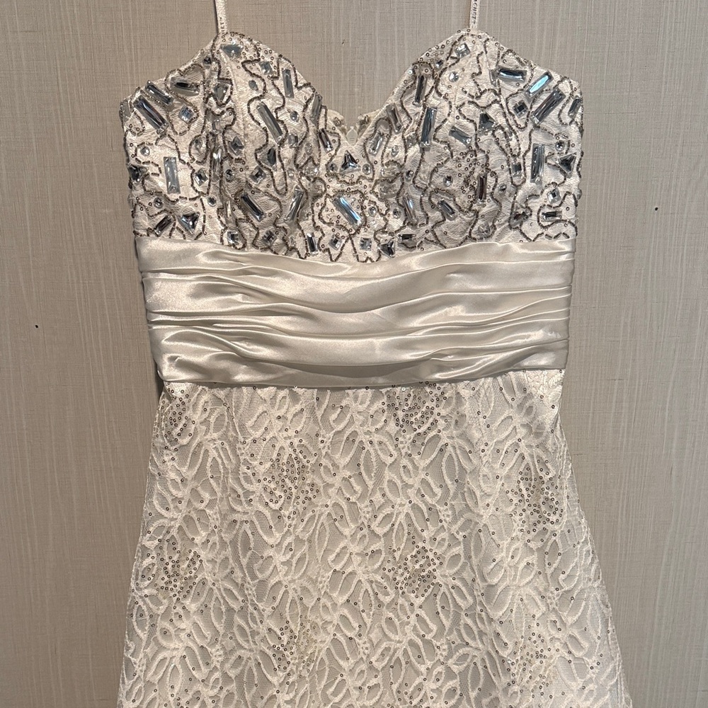 Beaded White Lace Spaghetti Strap Dress